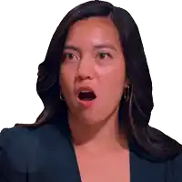 a woman with her mouth open and a surprised look on her face