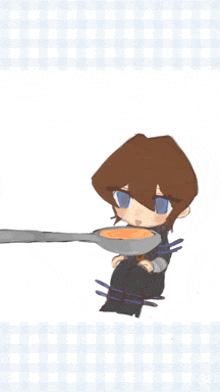 a drawing of a person holding a spoon in their mouth