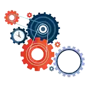 a group of gears with a clock in the middle and a circle in the middle