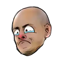 a cartoon drawing of a bald man 's face with tears running down his face