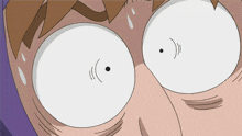 a close up of a cartoon character 's eyes with a black dot in the center