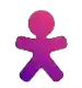 a purple and pink gingerbread man with a circle in the middle on a white background .
