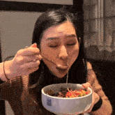Eating Noodles Tina Yong GIF - Eating Noodles Tina Yong Tastes Good GIFs