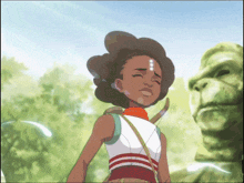 a cartoon drawing of a girl with a scarf around her neck