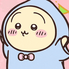 a cartoon character is wearing a blue hoodie and has a bow on his chest