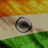 a close up of a colorful indian flag with a blue center