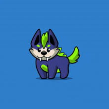 a cartoon drawing of a monster with green flames coming out of its fur