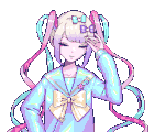 a pixel art of a girl with pigtails and a bow in her hair