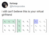 a tweet from forloop @forloopcodes says i still can t believe this is your virtual girlfriend