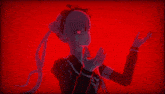 a girl with a bow on her head is standing in front of a red background with chinese characters