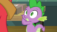 a cartoon of a purple dragon with green spikes