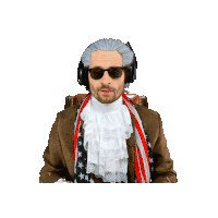 a man is wearing a wig and sunglasses and has the word pilot on his chest