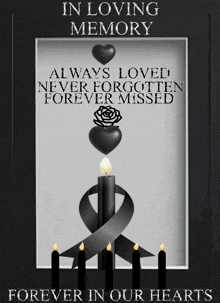 a sign that says in loving memory always loved never forgotten forever missed forever in our hearts
