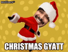 a man in a santa suit is dancing with the words christmas gyatt written below him