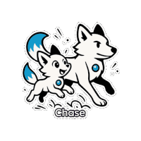 a sticker of a wolf and a fox with the name chase below them