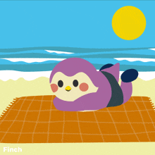 a cartoon of a penguin laying on a blanket with the words soak up the sun written above it