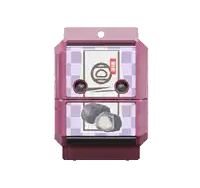 a pink and purple item with a picture of a monster inside of it