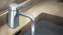 a sink with a faucet that is running water