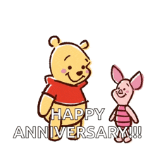 winnie the pooh and piglet hugging each other with hearts around them .