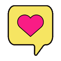 a yellow speech bubble with a pink heart on it .