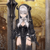 a girl in a nun costume is holding a large sword