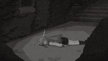 a black and white drawing of a girl laying on the ground with the words you deer above her