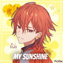 a picture of a boy with red hair and the words my sunshine above him