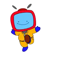 a cartoon character wearing a red helmet and a yellow jumpsuit