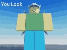 a roblox character with a crown on his head and the words you look below him