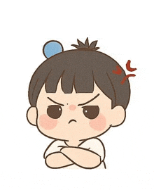 a cartoon illustration of a boy with his arms crossed and an angry expression .