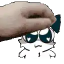 a hand is petting a cartoon cat with sunglasses on its face .