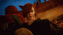 a girl with horns is eating a tortilla