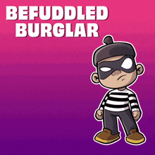 a cartoon of a befuddled burglar on a pink background