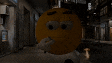 a cartoon smiley face lighting a cigarette in front of a sign that says ' ao ' on it