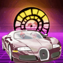 a cartoon illustration of a bugatti with a skull on the windshield