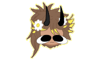 a drawing of a person with horns and flowers in their hair
