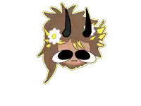 a drawing of a person with horns and flowers in their hair