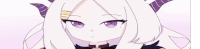 a cartoon girl with white hair and purple eyes