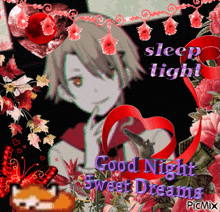 a picture of a boy with the words sleep tight and good night sweet dreams on it