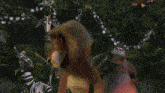 a cartoon lion with its mouth open and the words hi there written below it
