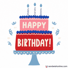 a red and pink birthday cake with the words happy birthday written on it