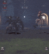 a video game screen shows a skeleton flying through the air and a play button