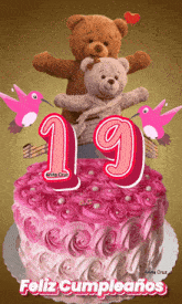 a birthday cake with the number 19 on top
