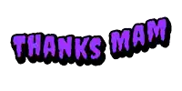 a purple and black logo that says thanks mam on a white background .