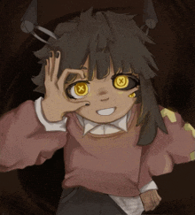 a drawing of a girl with a x on her face