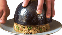 bowl shaped rice two plaid aprons restaurant style egg fried rice one cup of fried rice presenting food