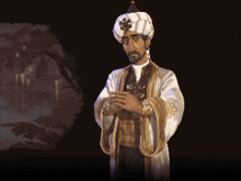 a man with a beard wearing a turban and a robe