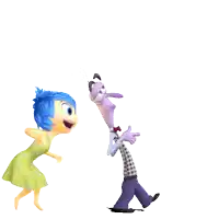 a cartoon character with blue hair is standing next to another cartoon character
