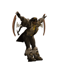 a cartoon character is standing with his arms outstretched and a hammer in his back pocket