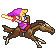 a pixel art of a girl riding a horse .